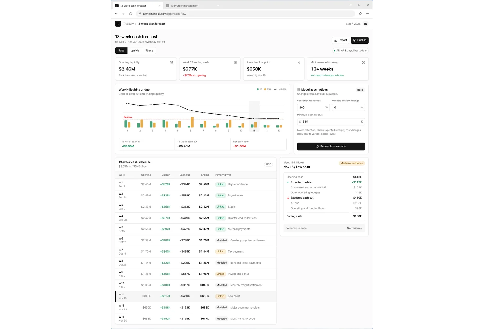 13-week cash forecast app screen