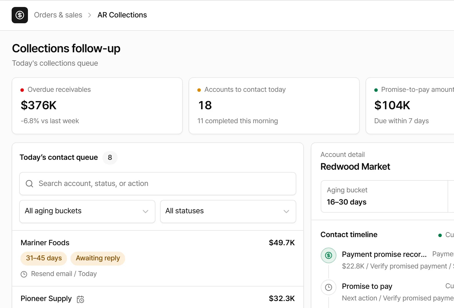 Collections follow-up app screen
