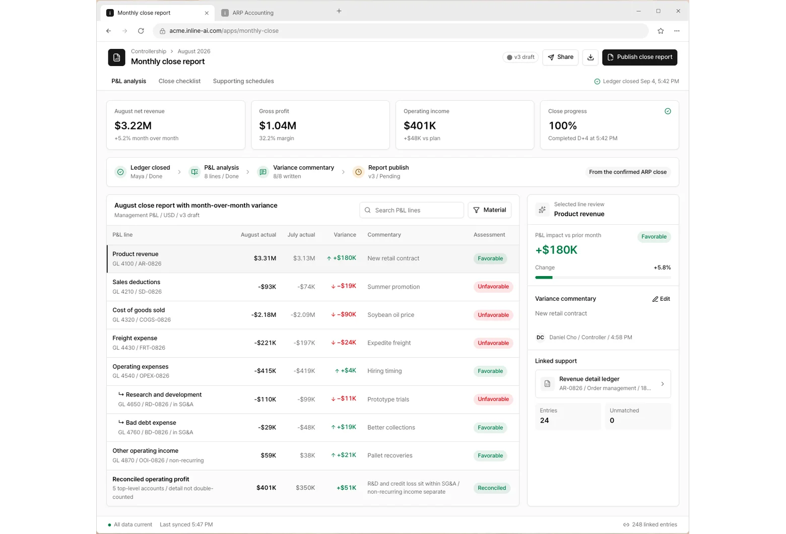 Monthly close report app screen