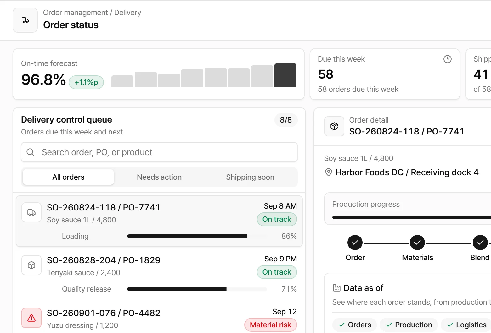 Order status app screen