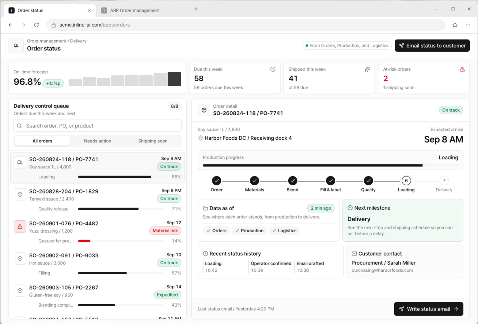 Order status app screen