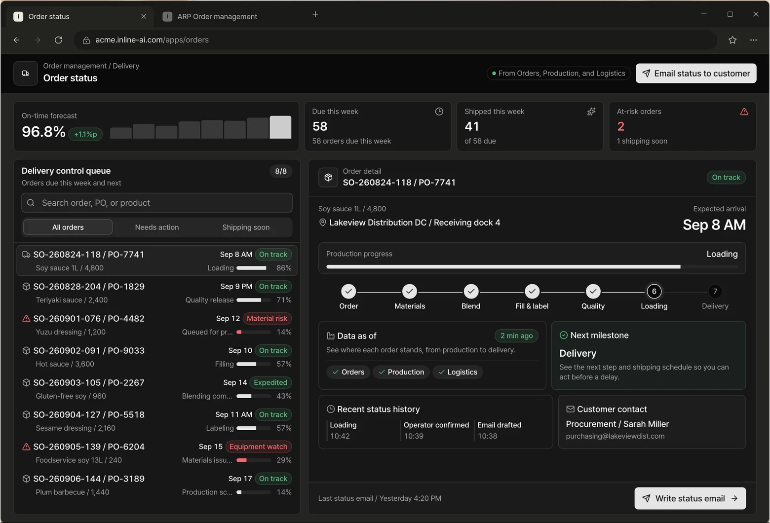 Order status app screen
