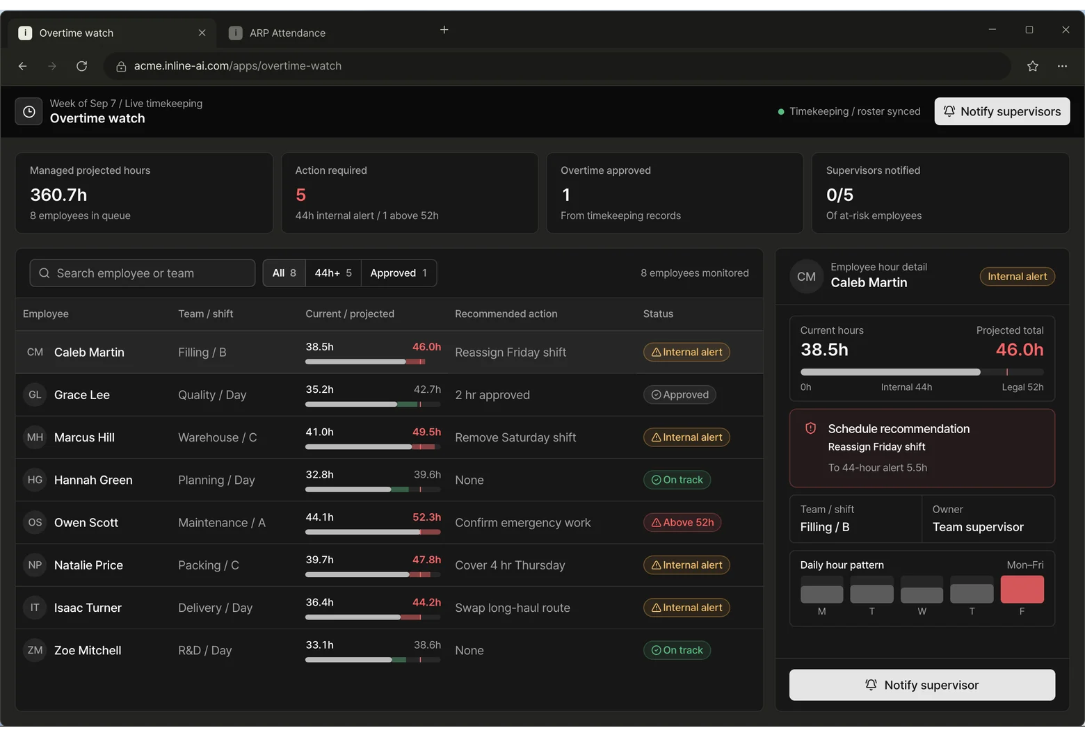Overtime watch app screen