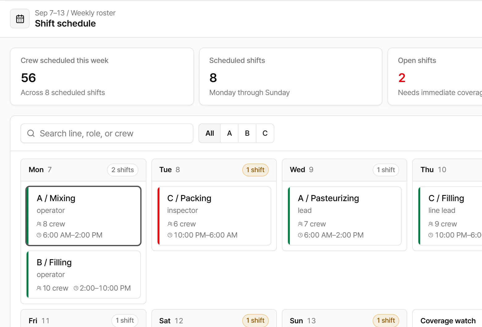 Shift schedule app screen