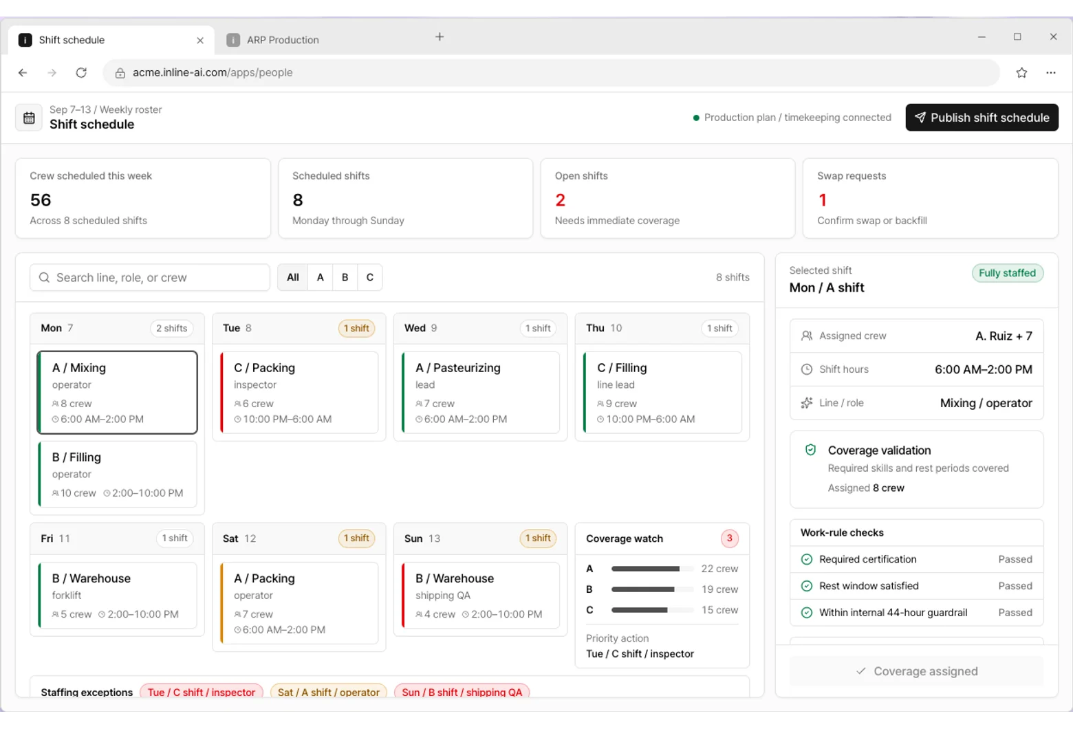 Shift schedule app screen