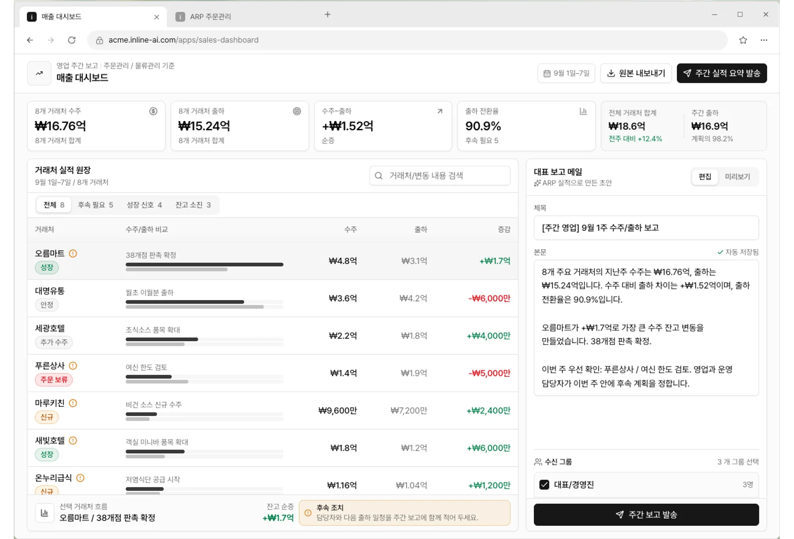 매출 대시보드 앱 화면
