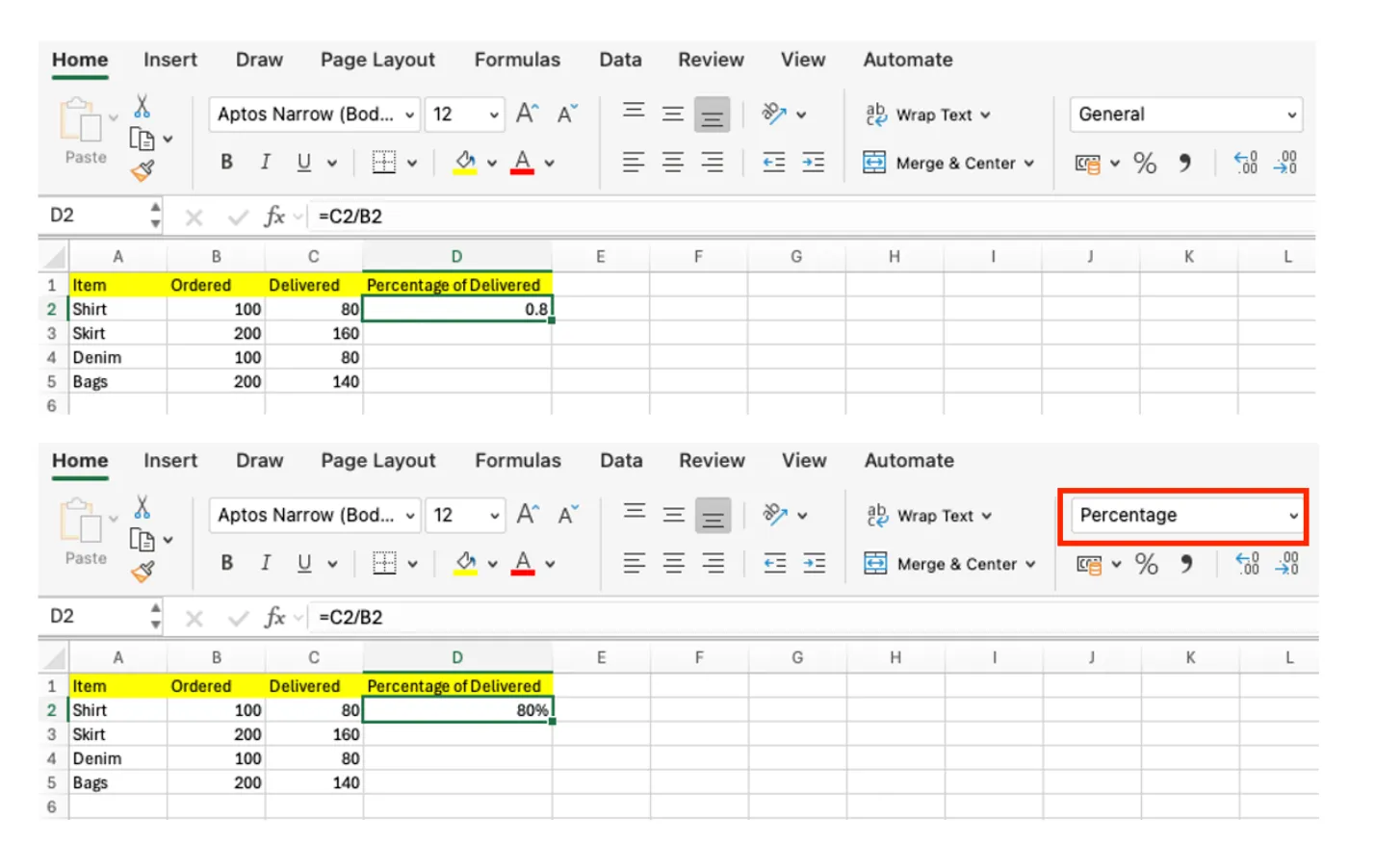 calculate percentage excel ko 02