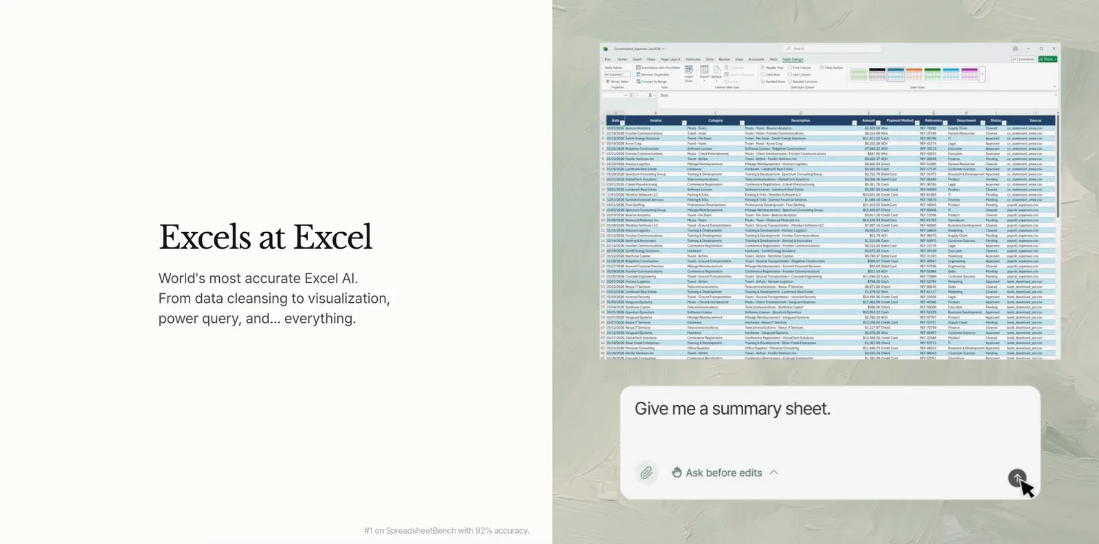 inline AI reading an Excel file and building a summary from a plain-English request