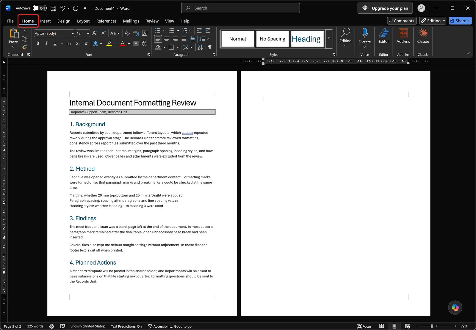 Home tab active in Word with the Paragraph group showing bullets, numbering, alignment, line spacing and the show/hide formatting marks button
