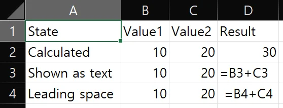 Excel table where formulas appear as text instead of calculated results