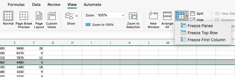 Mac Excel View tab