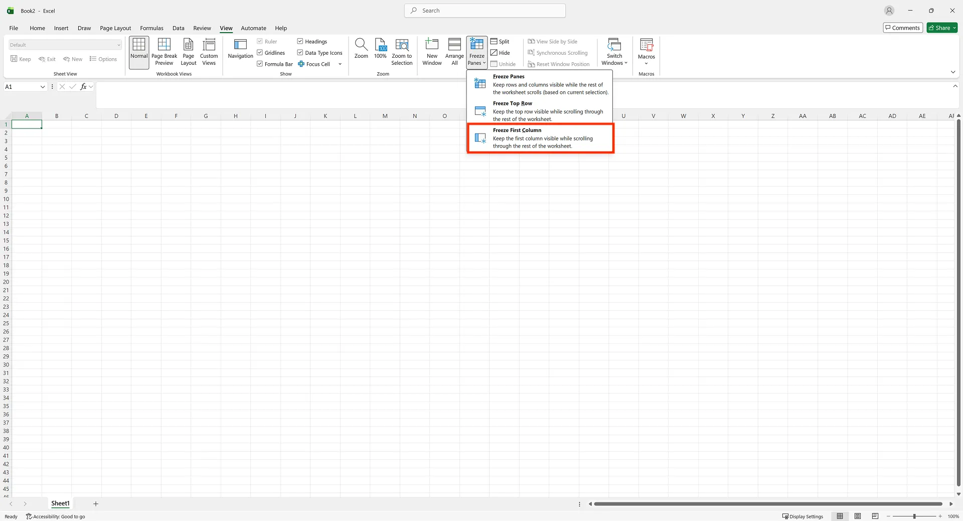 엑셀 첫 열 고정 방법