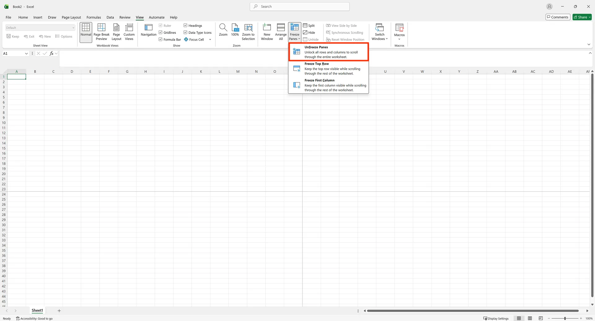 엑셀 틀 고정 해제 방법