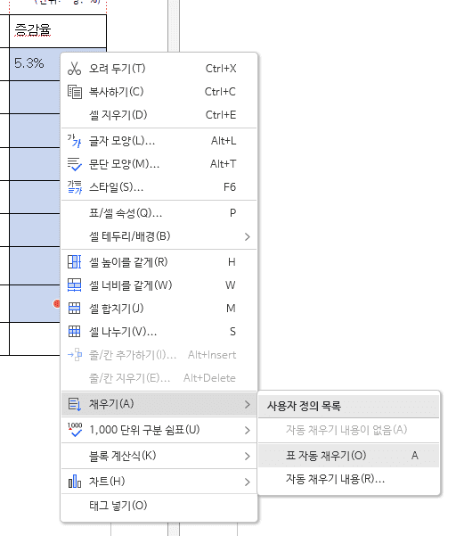 한글 수식 입력 방법 표 계산식