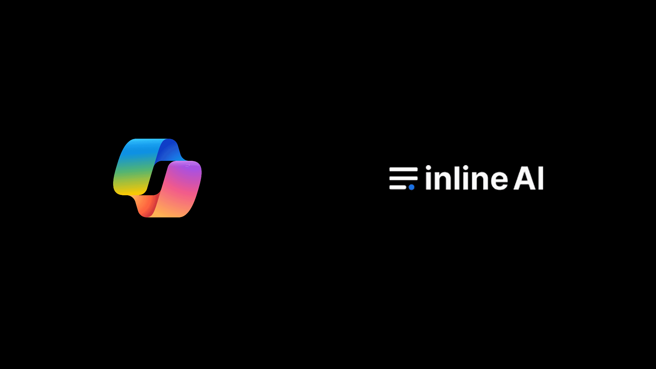 Microsoft Copilot 로고와 inline AI 로고를 검은 배경에 나란히 배치한 비교 이미지