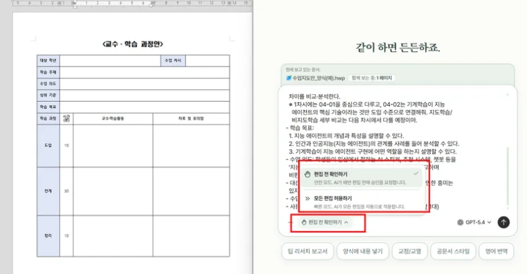 지도안 편집 전 확인하기 옵션과 실제 채워지는 과정