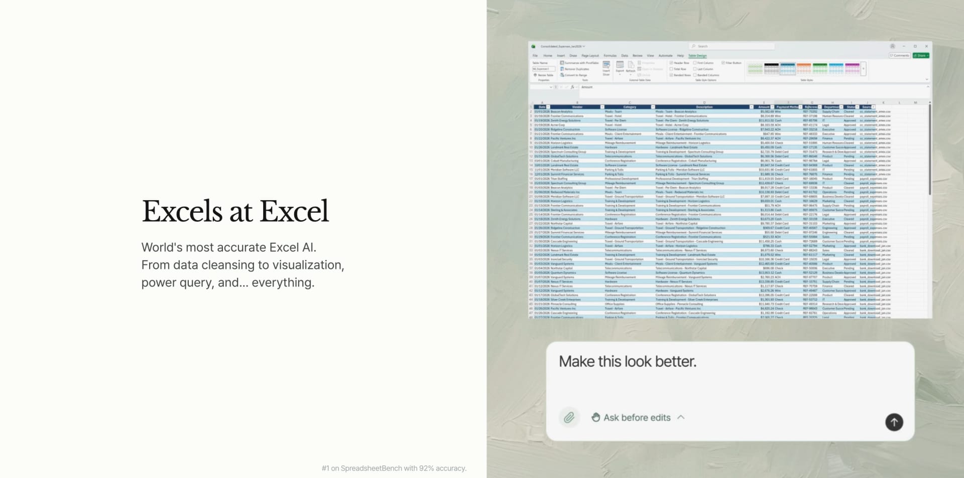 inline AI splitting and reorganizing Excel data