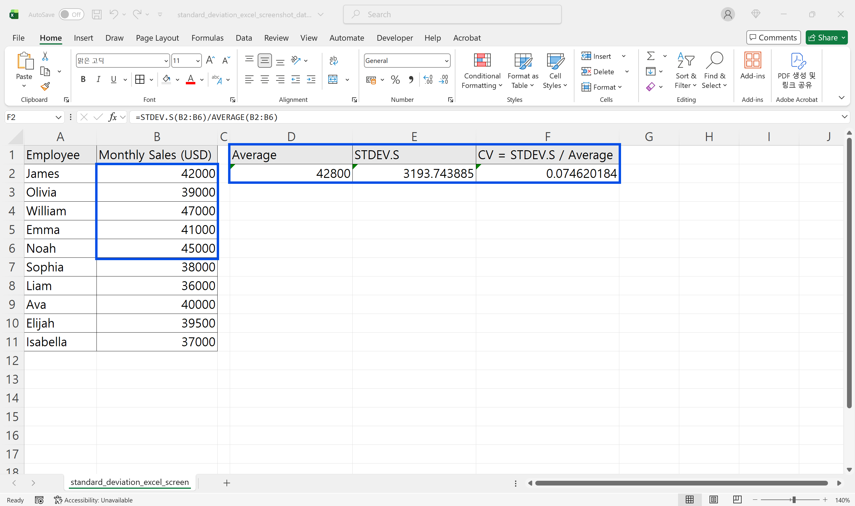 표준편차 실무 분석 기준