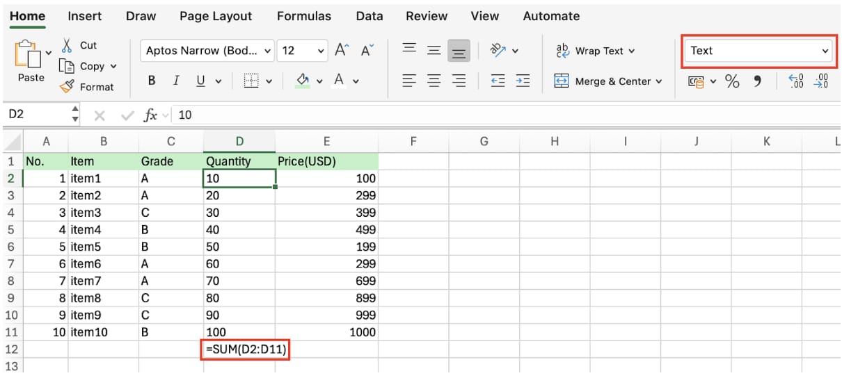 sum-column-excel step illustration