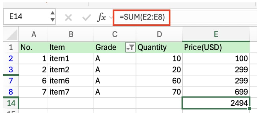 sum-column-excel step illustration