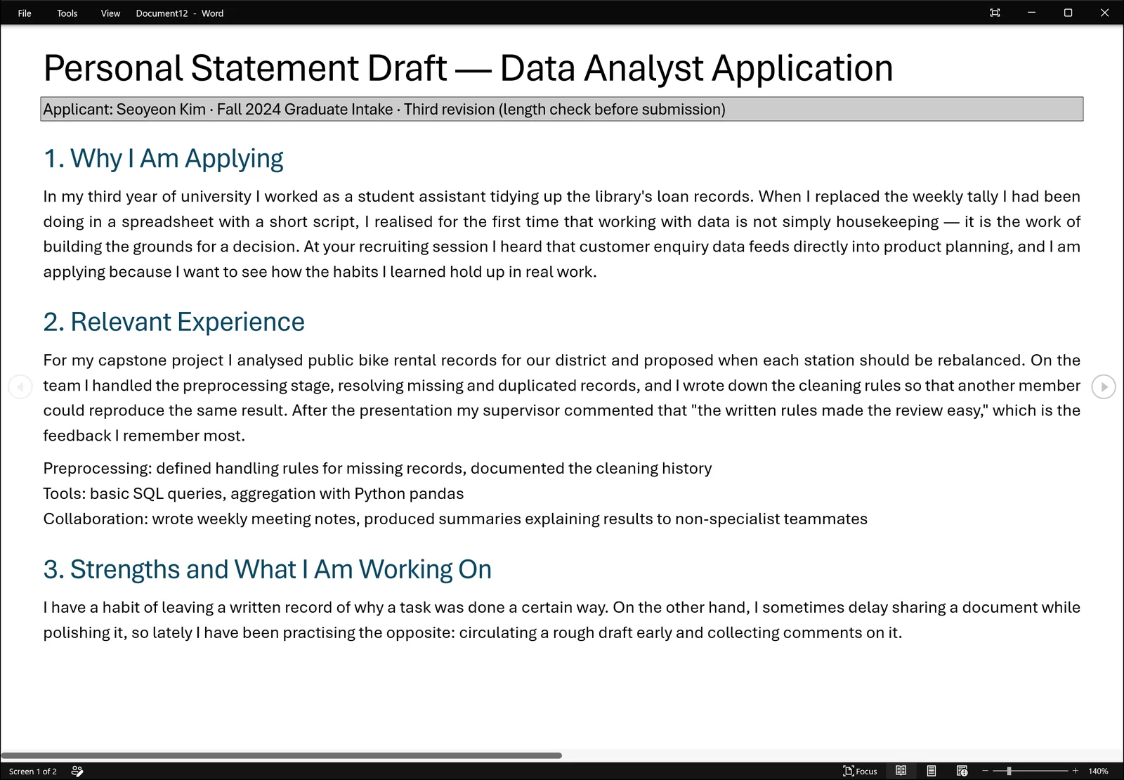 Word in reading mode with the ribbon and the status bar word count no longer visible
